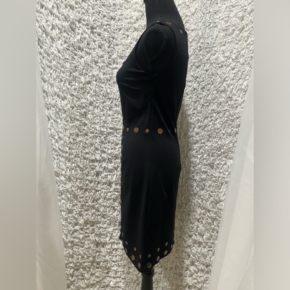 CYNTHIA ROWLEY GOLD EMBELLISHED METAL CIRCLE BODYCON KNEE LENGTH DRESS SIZE XS - Picture 6 of 11